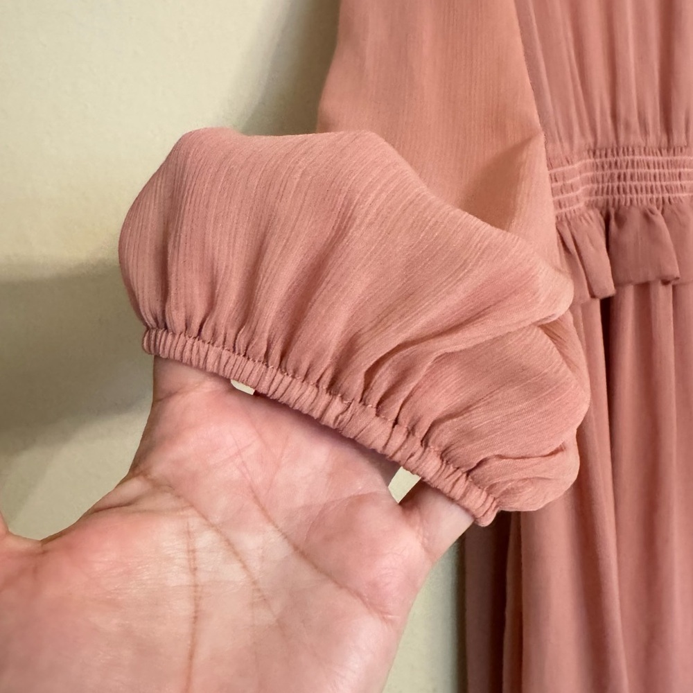 ASOS Pink Ruffled Long Sleeve Smocked Waist Casual Party Dress 12 NEW - Picture 8 of 16